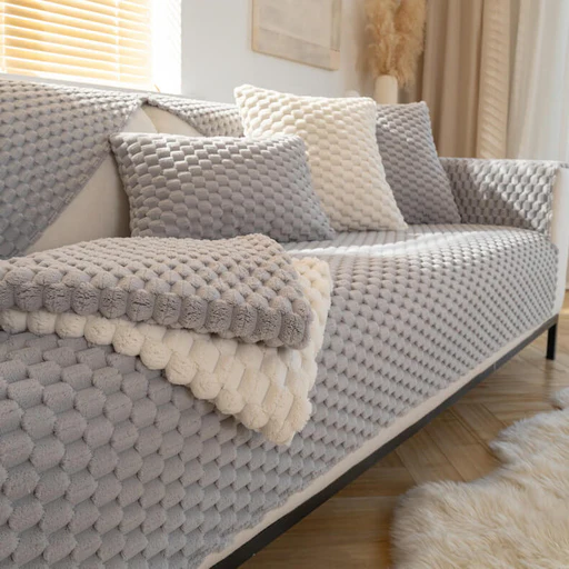 Honeycomb Plush Thickened Non-slip Couch Cover - Grey/35.4*82.7 In(1 Pc)