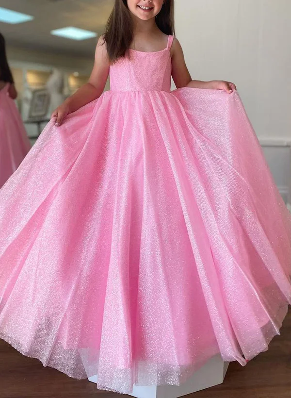 A-line Scoop Neck Sleeveless Floor-length Sequined Flower Girl Dresses