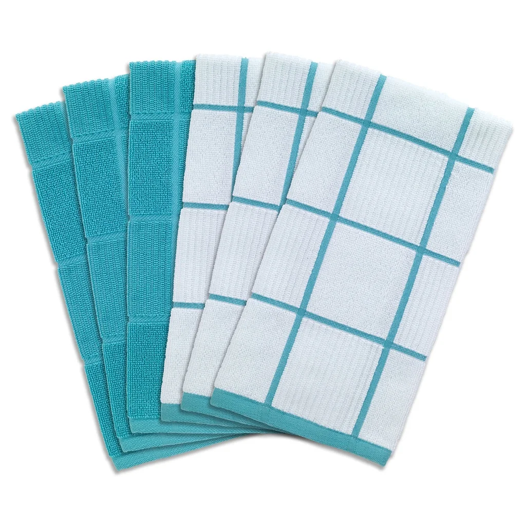 Solid And Check Parquet Kitchen Towel Six Pack