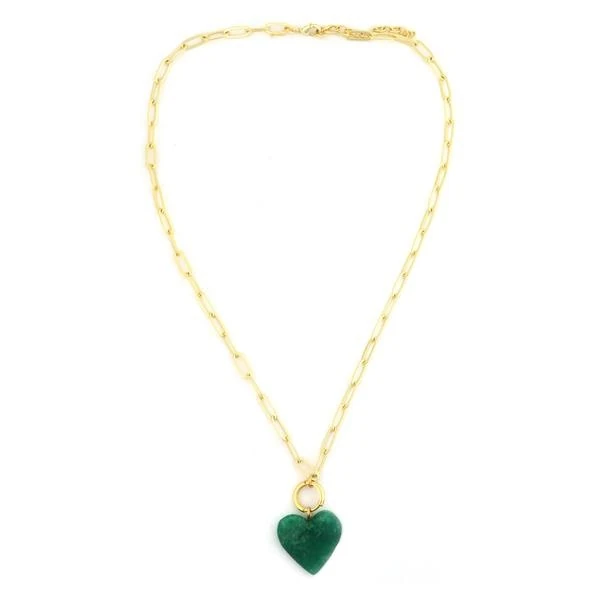 Jade Agate Stone Heart Y-neck Pendant Necklace