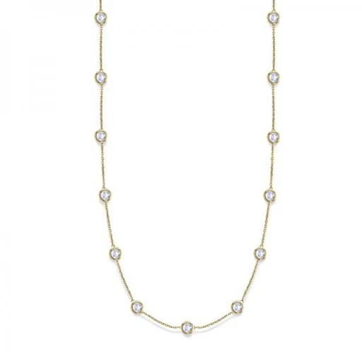 36 Inch Long Lab Grown Diamond Station Necklace Strand 14k Yellow Gold (8.00ct)