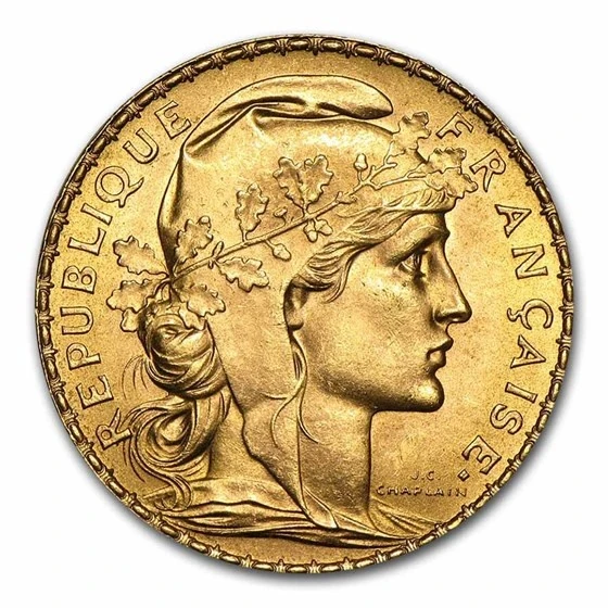 France Gold 20 Francs French Rooster Coin (1899-1914) Au