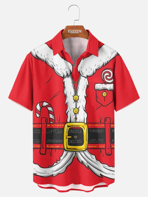 Tall Men's Santa Suit Christmas Short Sleeve Shirt - Linen-feel/8xl