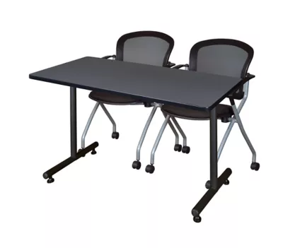 Regency Kobe 48 X 24 In. T-base Training Seminar Table & 2 Cadence Nesting Chairs