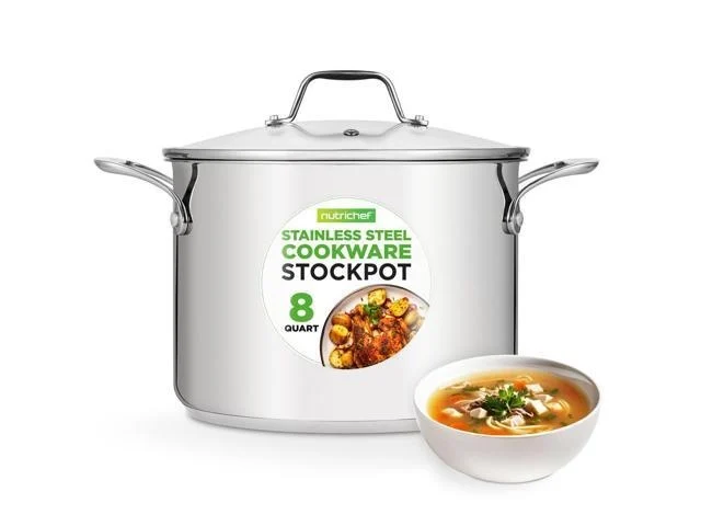 Nutrichef Ncsp8 Stainless Steel Cookware Stockpot, 8 Quart, Heavy Duty Induction Pot With Lid