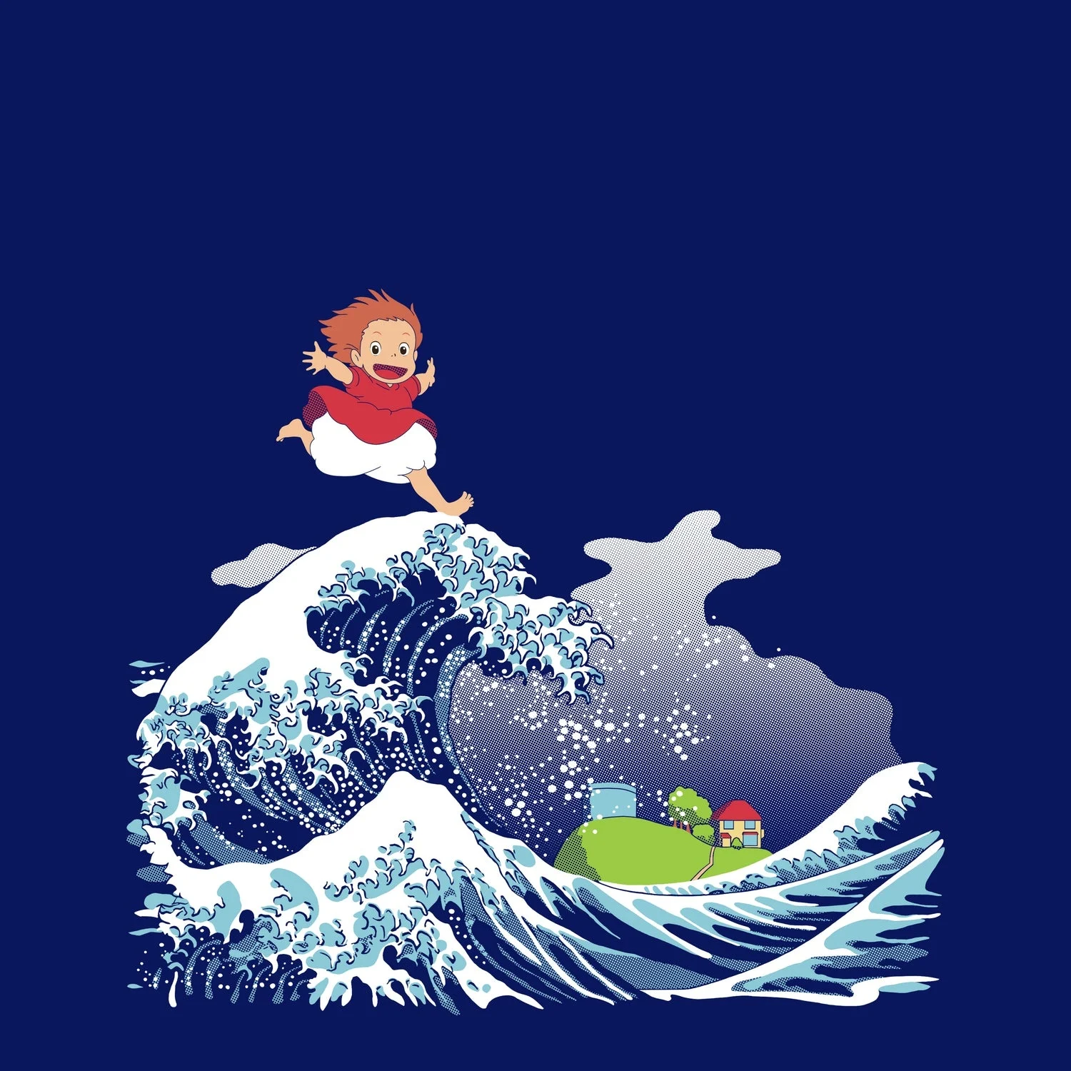 Ponyo And The Great Kanagawa Wave - Art Print/30 X 30 Inches
