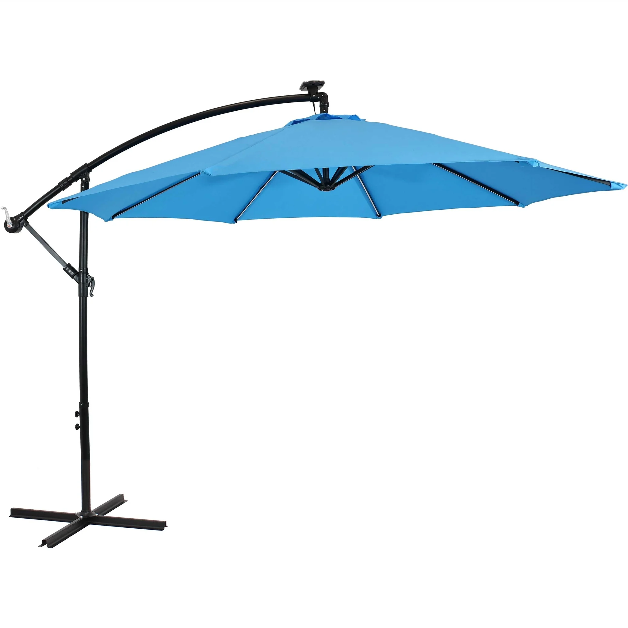 Sunnydaze Offset Outdoor Patio Umbrella With Solar Led Lights, 9-foot, Azure