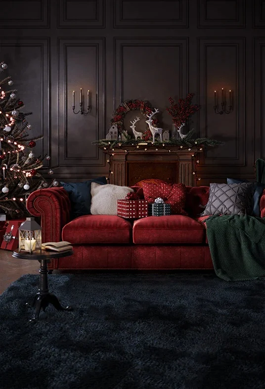 Red Velvet Sofa Christmas Backdrop For Photo Studio Sbh0668 - 3(w)*5(h)ft(1*1.5m)