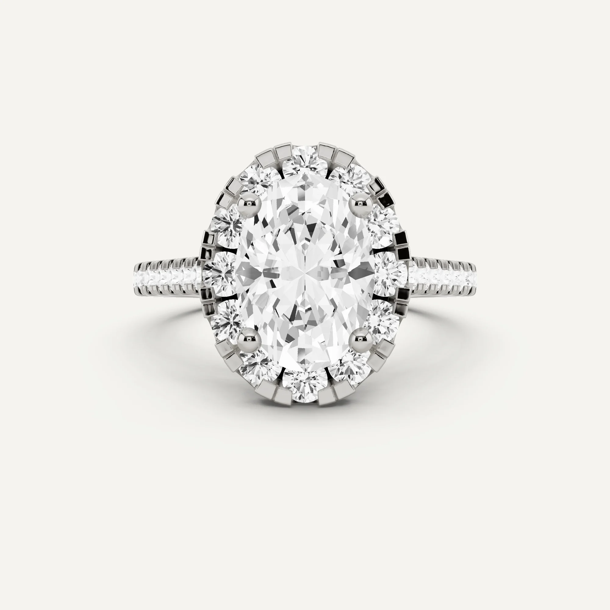 2 3/4 Ctw Oval Diamond French Pave Halo Engagement Ring - 14k White Gold/g-si