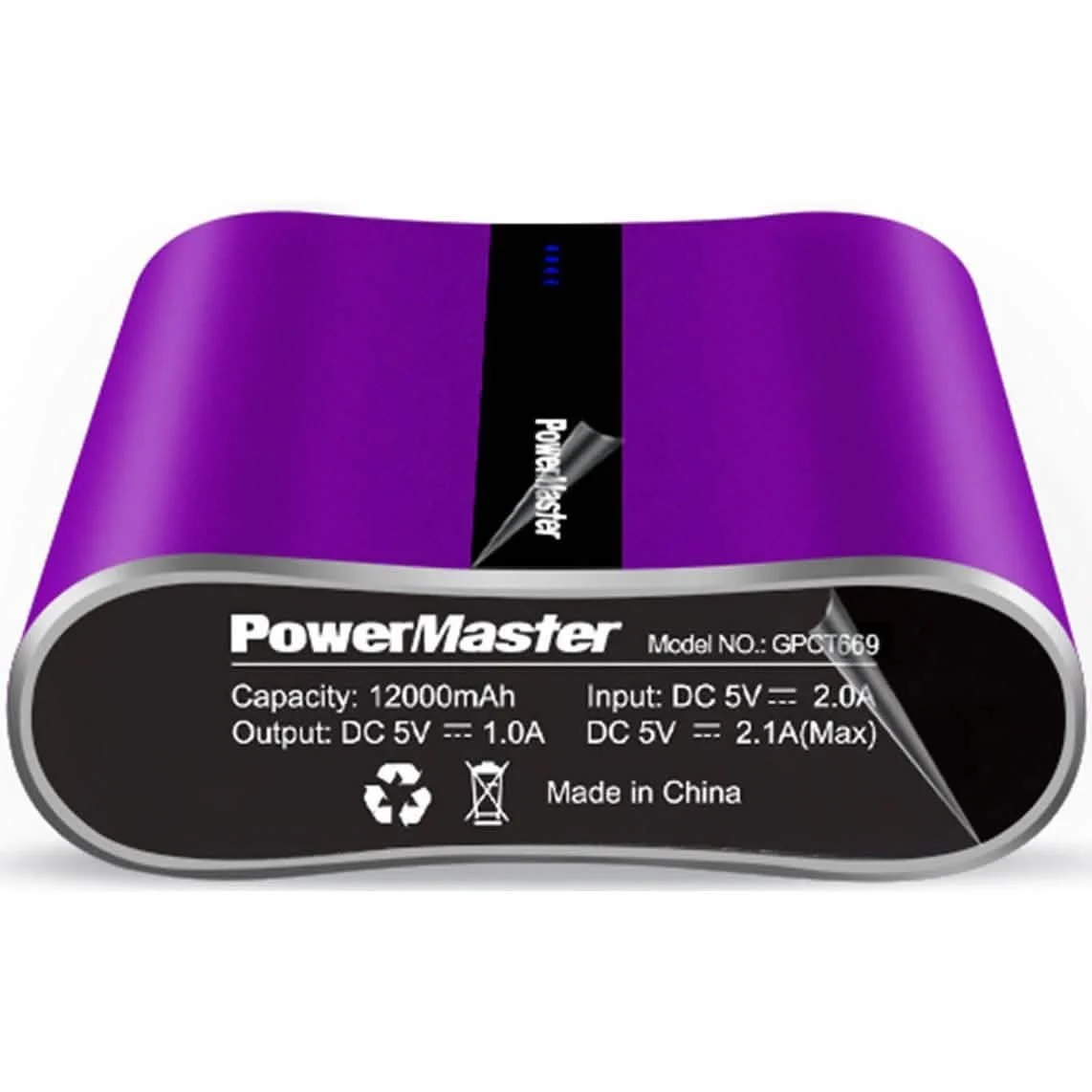 Powermaster 12000mah Portable Charger With Dual Usb Ports 3.1a Output - Purple