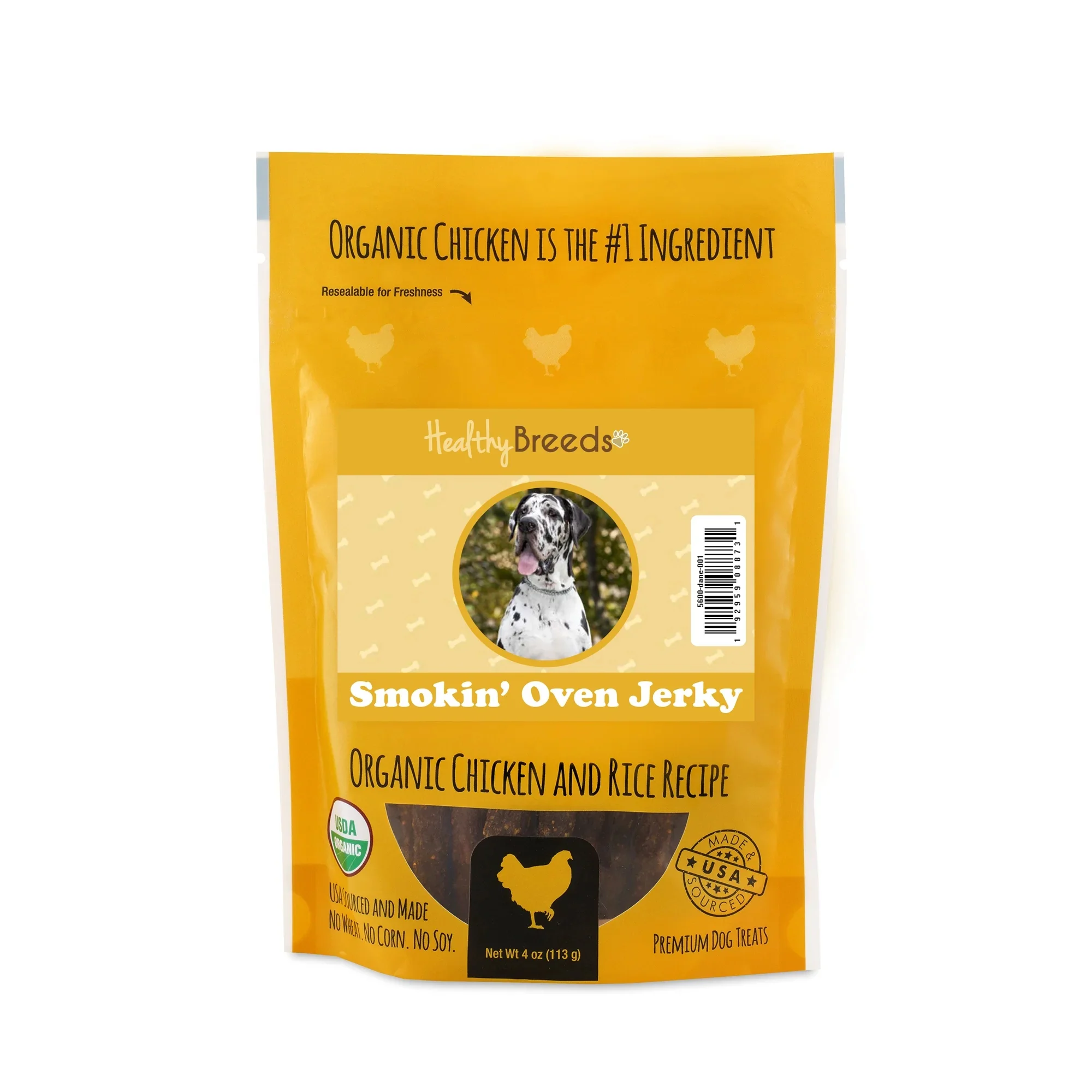 Great Dane Smokin' Oven Organic Chicken & Rice Recipe Jerky Dog Treats 4 Oz