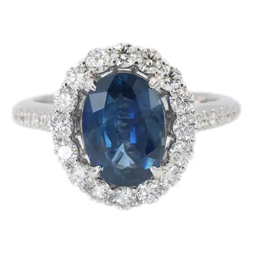 18k White Gold Natural Sapphire And Diamond Ring, Size 6.5