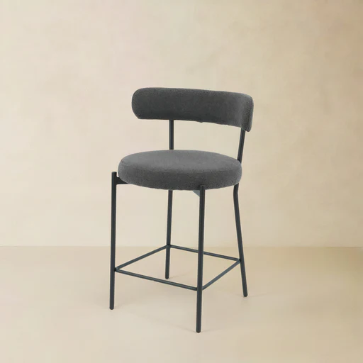 Lucia Boucle Fabric Counter Stool Black 25.6"