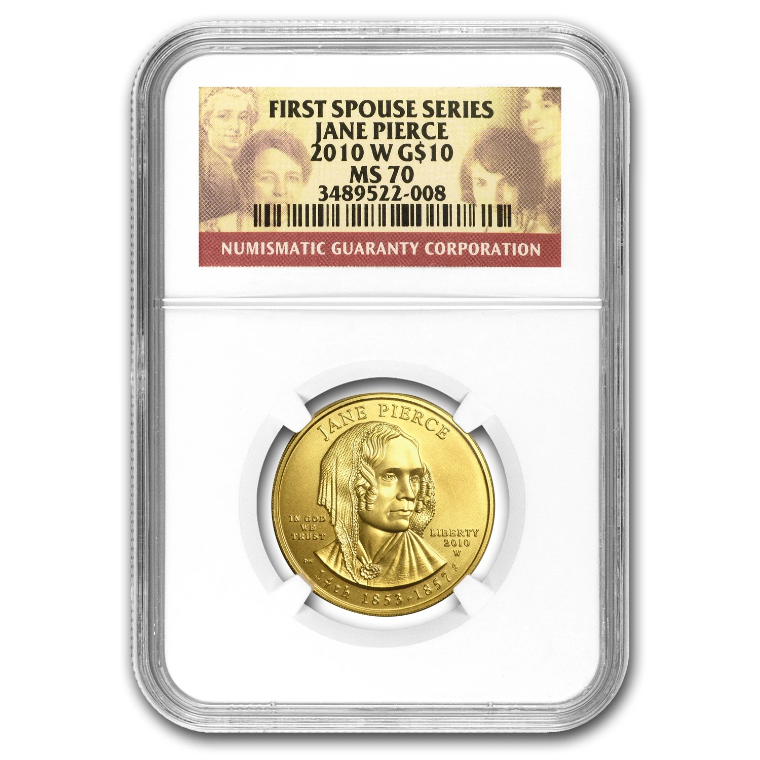 2010-w 1/2 Oz Gold Jane Pierce Ms-70 Ngc