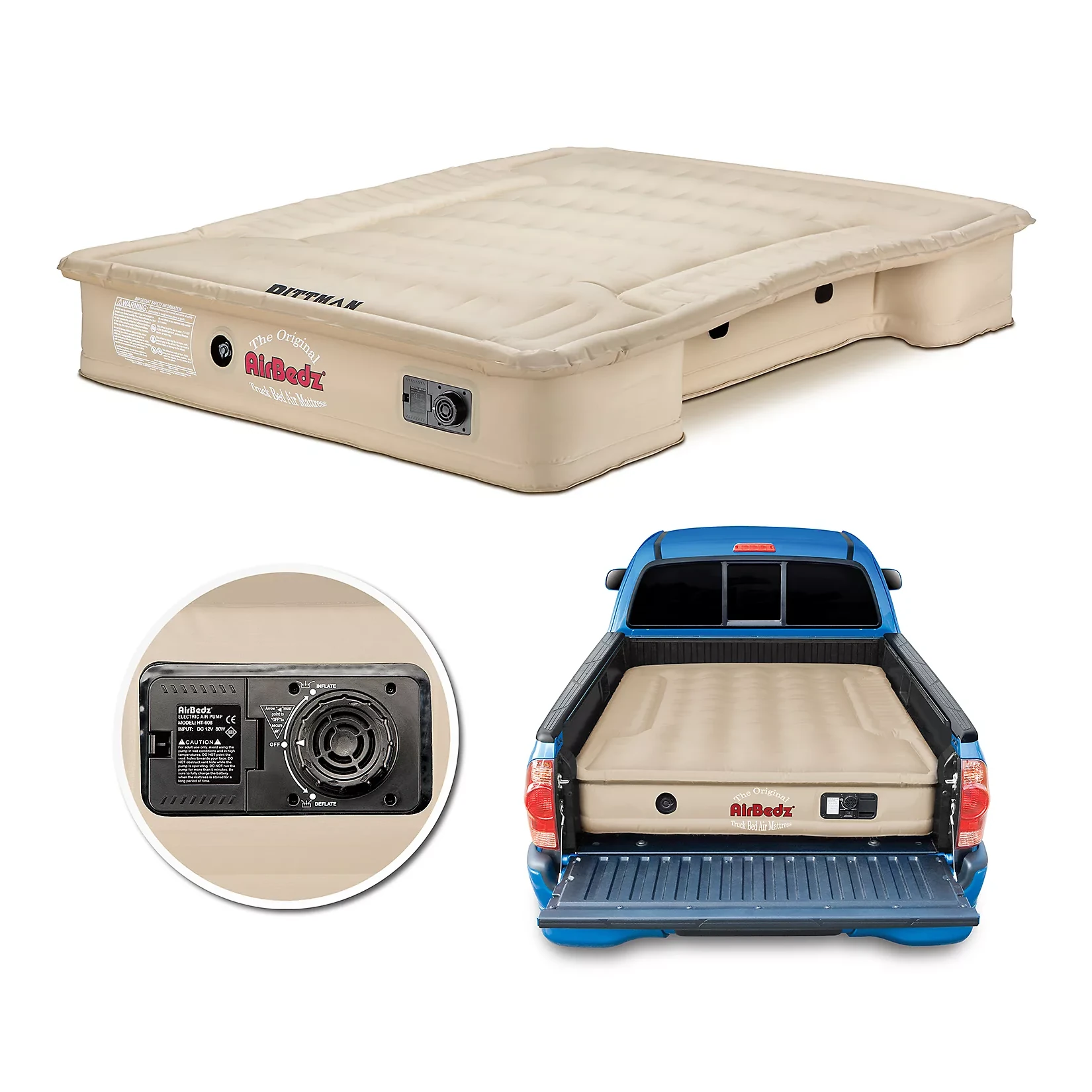 Airbedz Truck Bed Air Mattress With Built In Pump/ Rechargeable Battery, Full Size 6-6.5 Ft. Bed, Tan