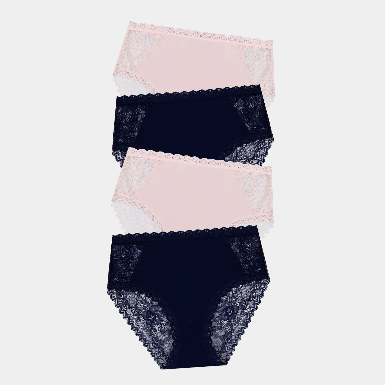 Eco Lace High Rise Knicker Four Pack - Navy & Pale Pink