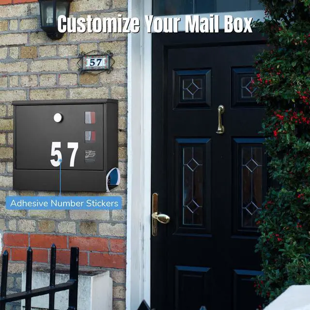 Yescom Large Wall Mount Steel Mail Box Lockable Letterbox W/ Door & 2 Keys Home Post Security Outdoor, Black