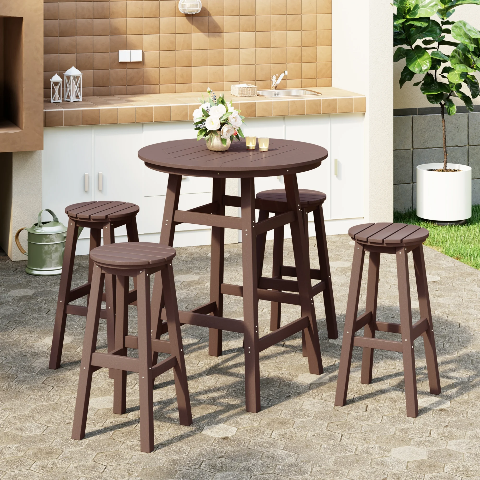 Westin Furniture Otto Outdoor Bar Height Bar Table And 4 Bar Stools