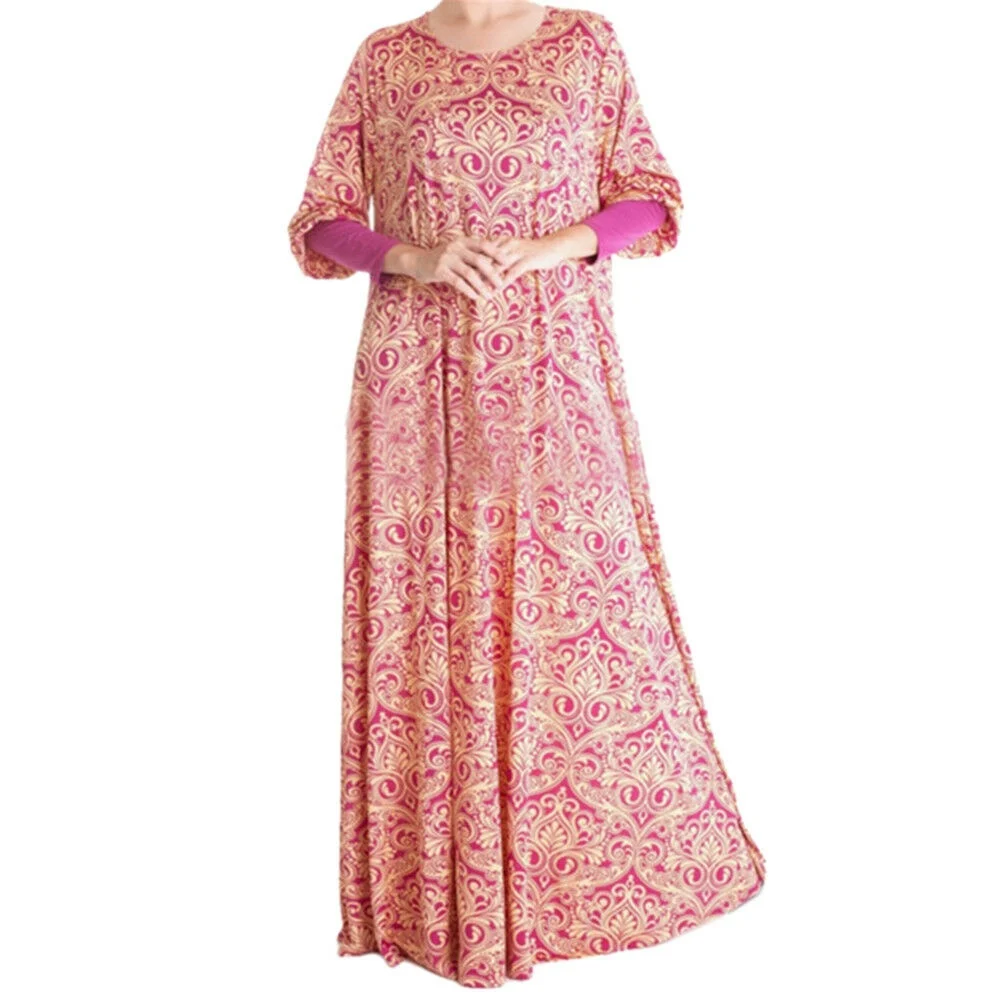 Muslimisch Damen Gewebe Sunday Kleidung Kleid - Rose Rot