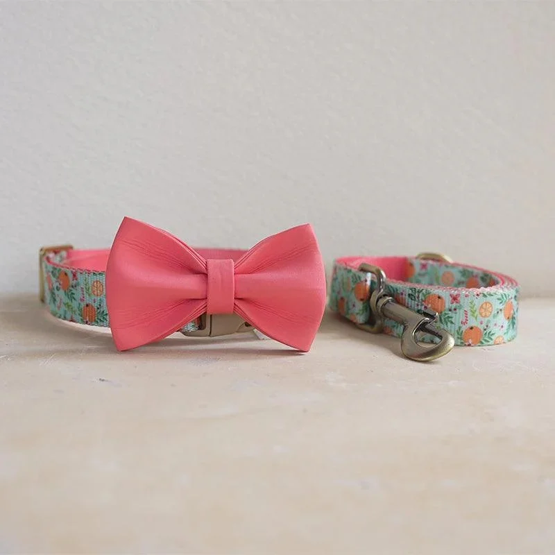 Orange Paradise Personalized Dog Collar With Leas & Bow Tie Set - Collar Only