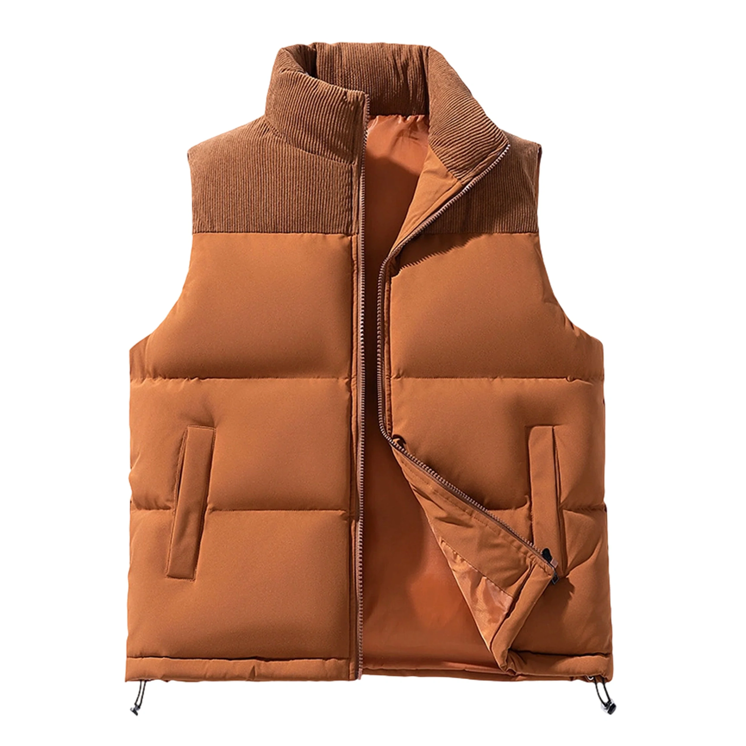 Showitty Women’s Thickened Stand Collar Vest - C Warm Cotton-padded Puffer Waistcoat For Fall & Winter, Windproof Casual Layering Outerwear - Khaki/xl