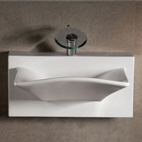 Isabella Collection Rectangular Vessel Sink With Integrated Rectangular Bowl - No Overflow - White