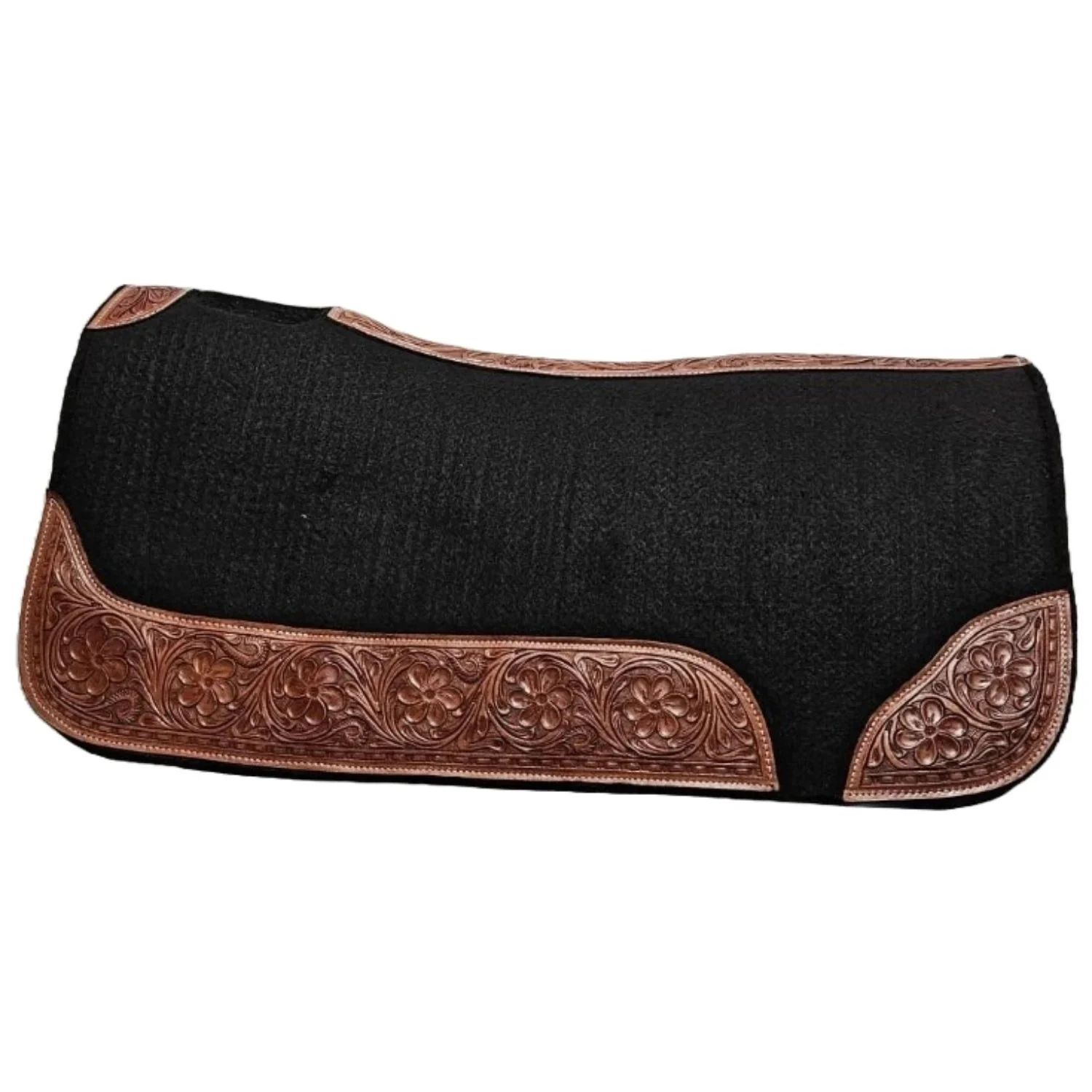 Tahoe Tack Western Wool Felt Saddle Pad With Designer Flower Tooling – Durable, Moisture-wicking Pad For Comfort & Style 31" X 32"