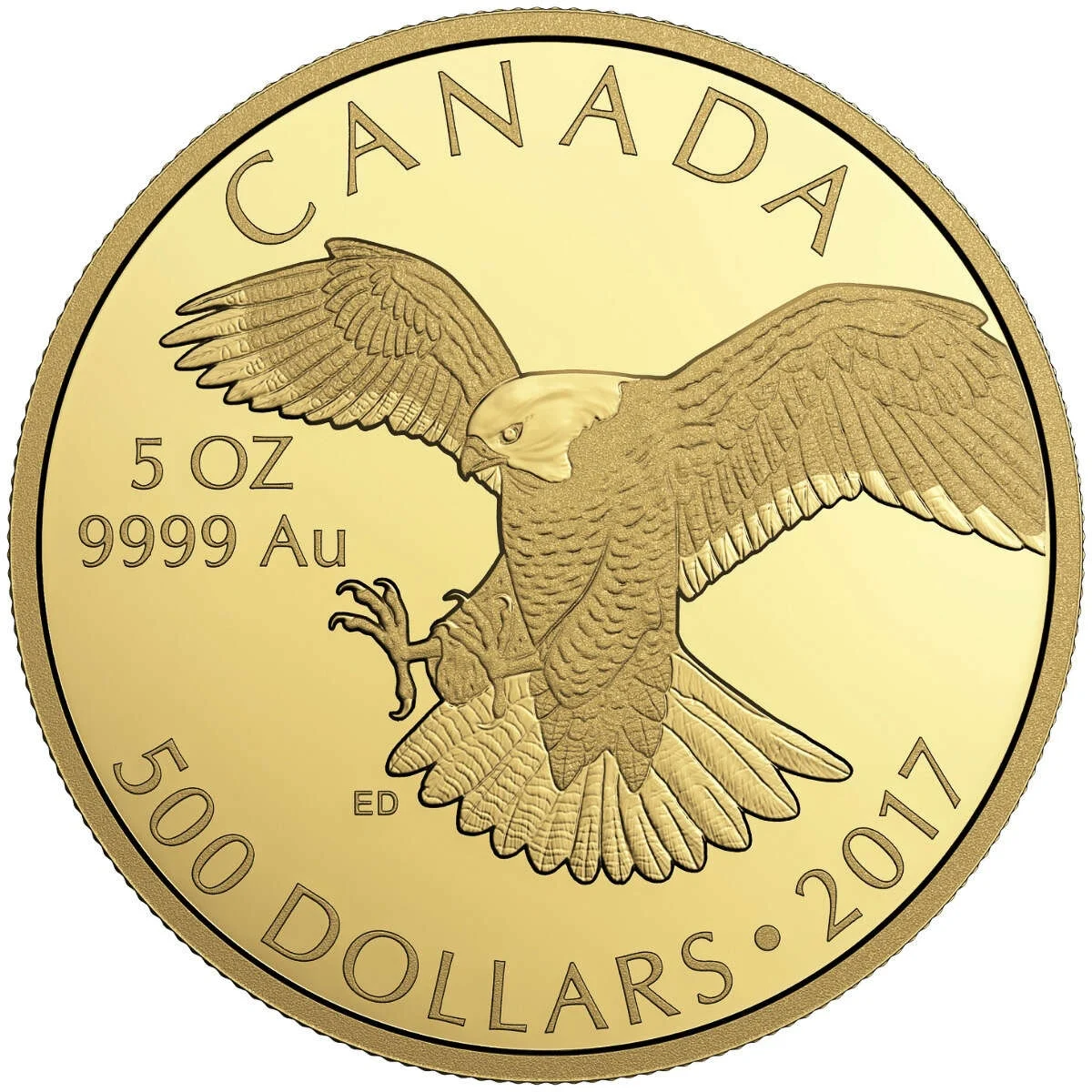 2017 $500 Peregrine Falcon - 5 Oz. Pure Gold Coin