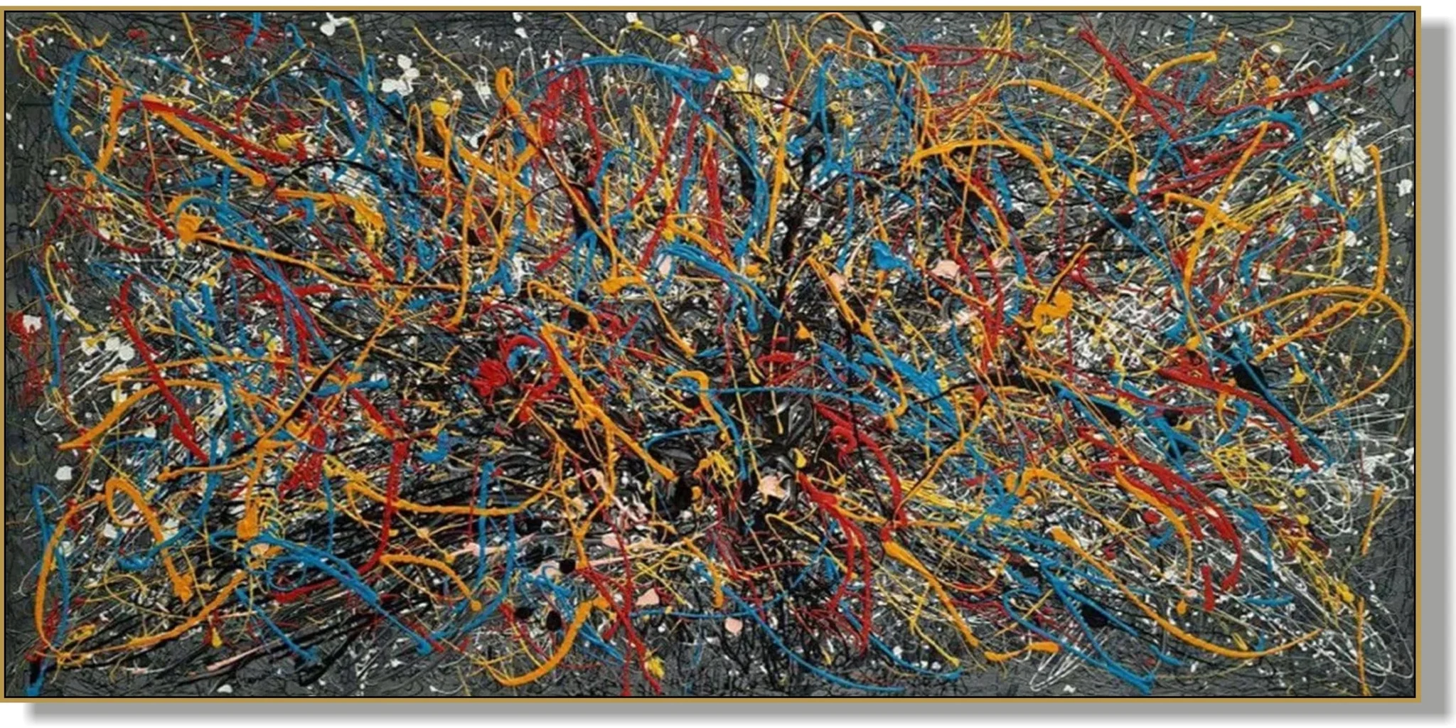 Rich Textured Abstract Painting Energy Burst - 18"x36" | 46x91 Cm/stretched + White Frame
