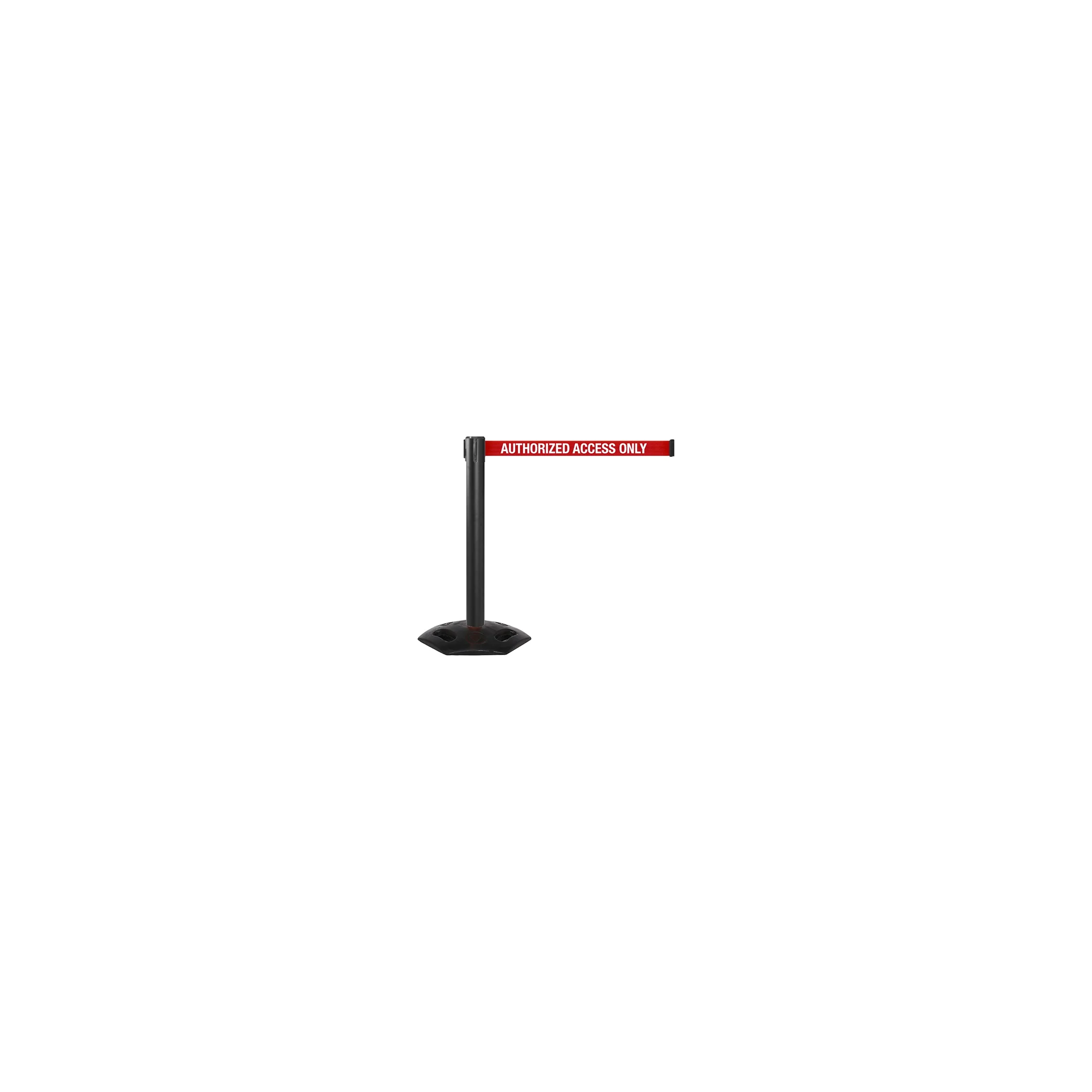 Queue Solutions Weathermaster 300 2" Black Nylon Crowd Control Belt Barrier, Red - Authorized Access Only