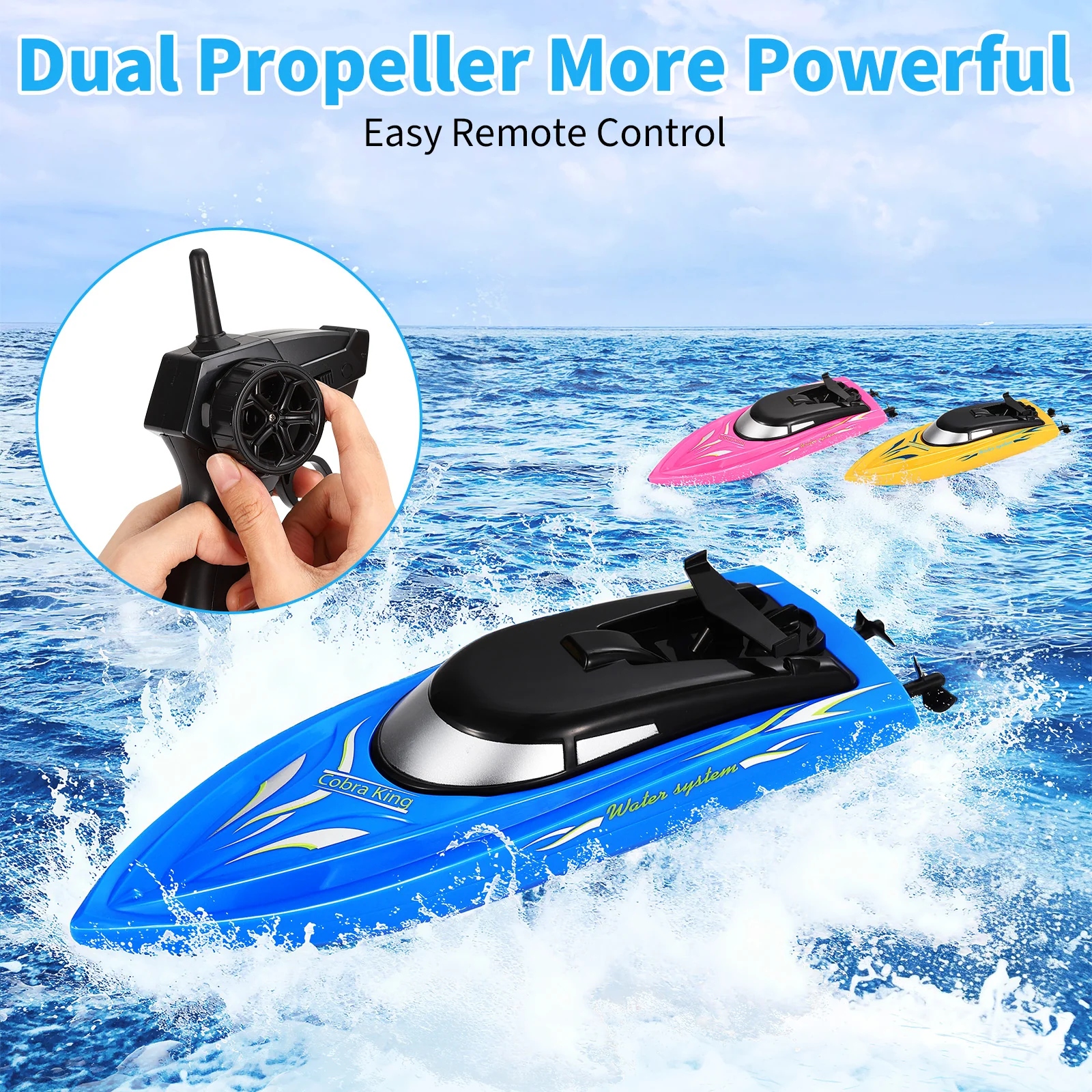 Garvee High Fast 3-pack Rc Boats For Kids – 2.4ghz Remote Control, Fully Waterproof, Self-righting, 6 Rechargeable Batteries, Fast Toy For Pools, Lakes, Rivers, Bathtubs – Blue + Yellow + Pink