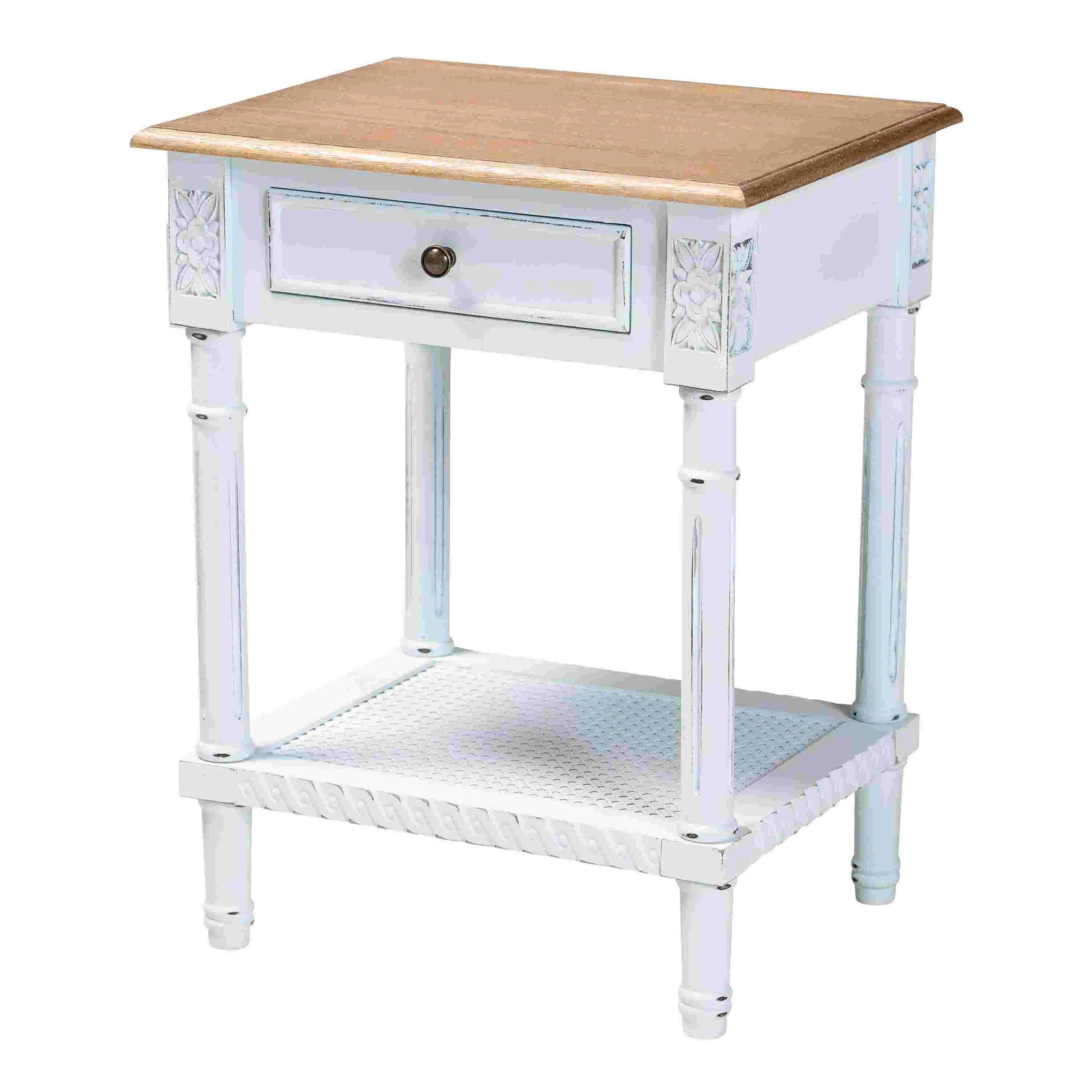 Legrand Classic French Two-tone White And Natural Brown 1-drawer End Table