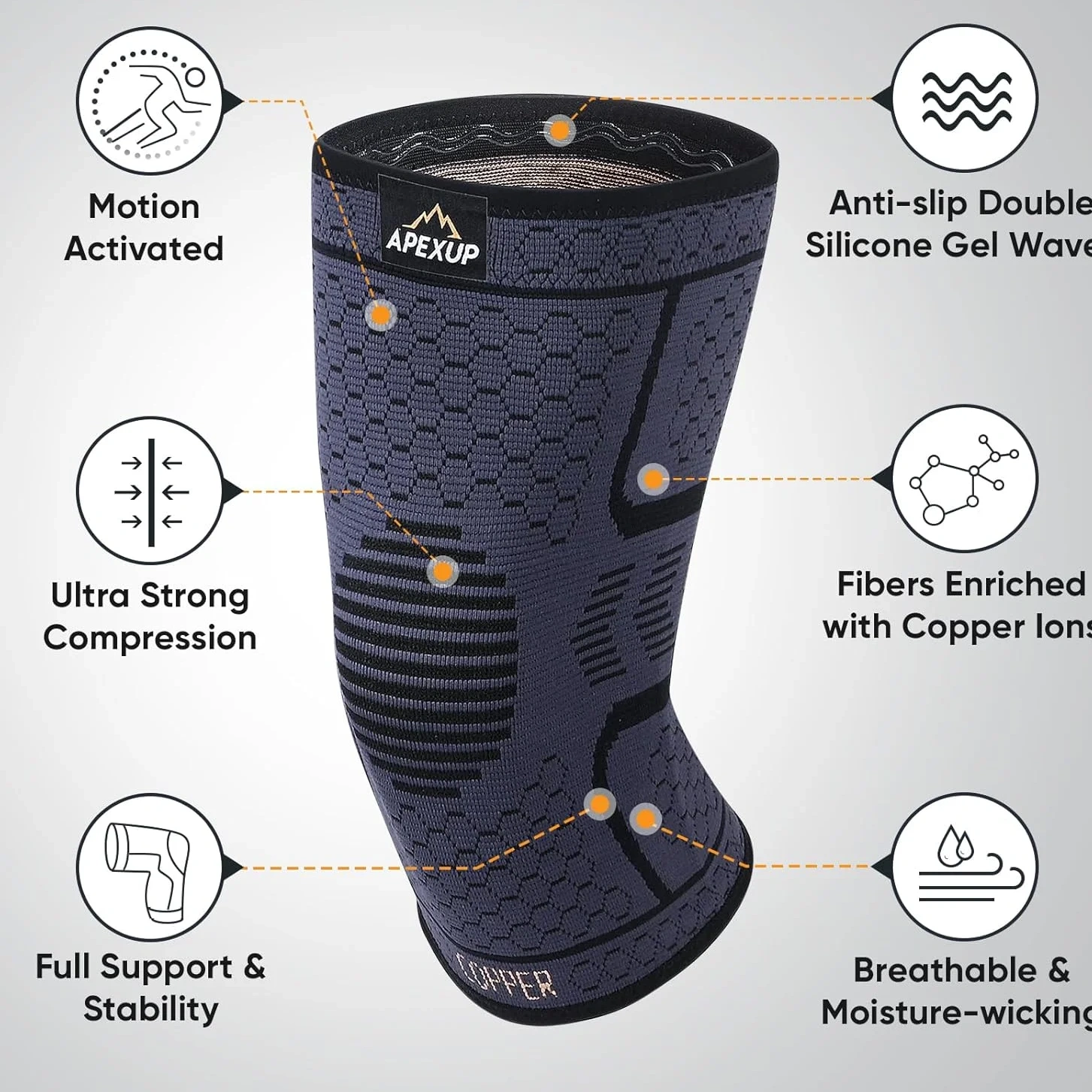 Copper Knee Brace, Knee Compression Sleeve(2 Pack) – Yellow/medium