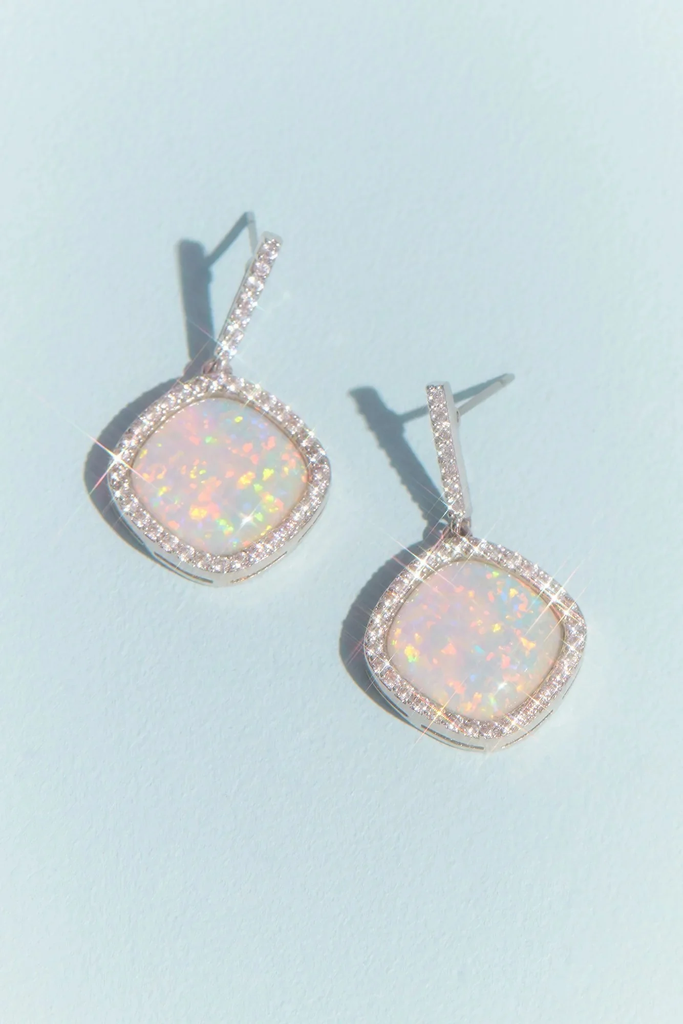 Haloed Cabochon Drop Earrings - Opal
