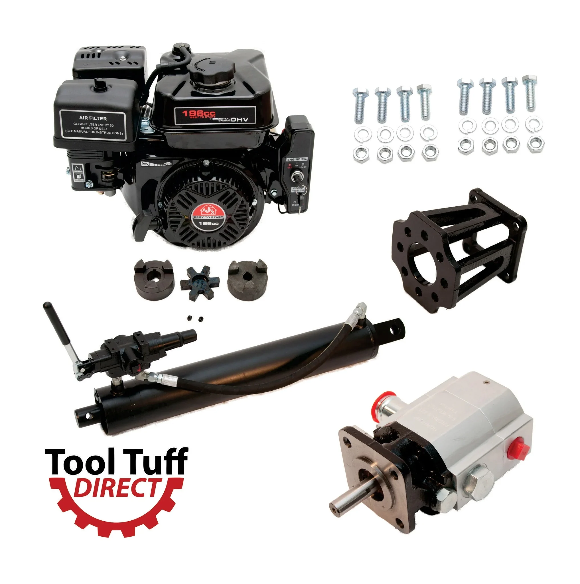 Tool Tuff Log Splitter Build Kit: 7.5 Hp Electric Start Engine, 13 Gpm Pump, Auto-return Valve, 4" Welded Cylinder, Mount & Bolts - For Diy Build Or Repair!