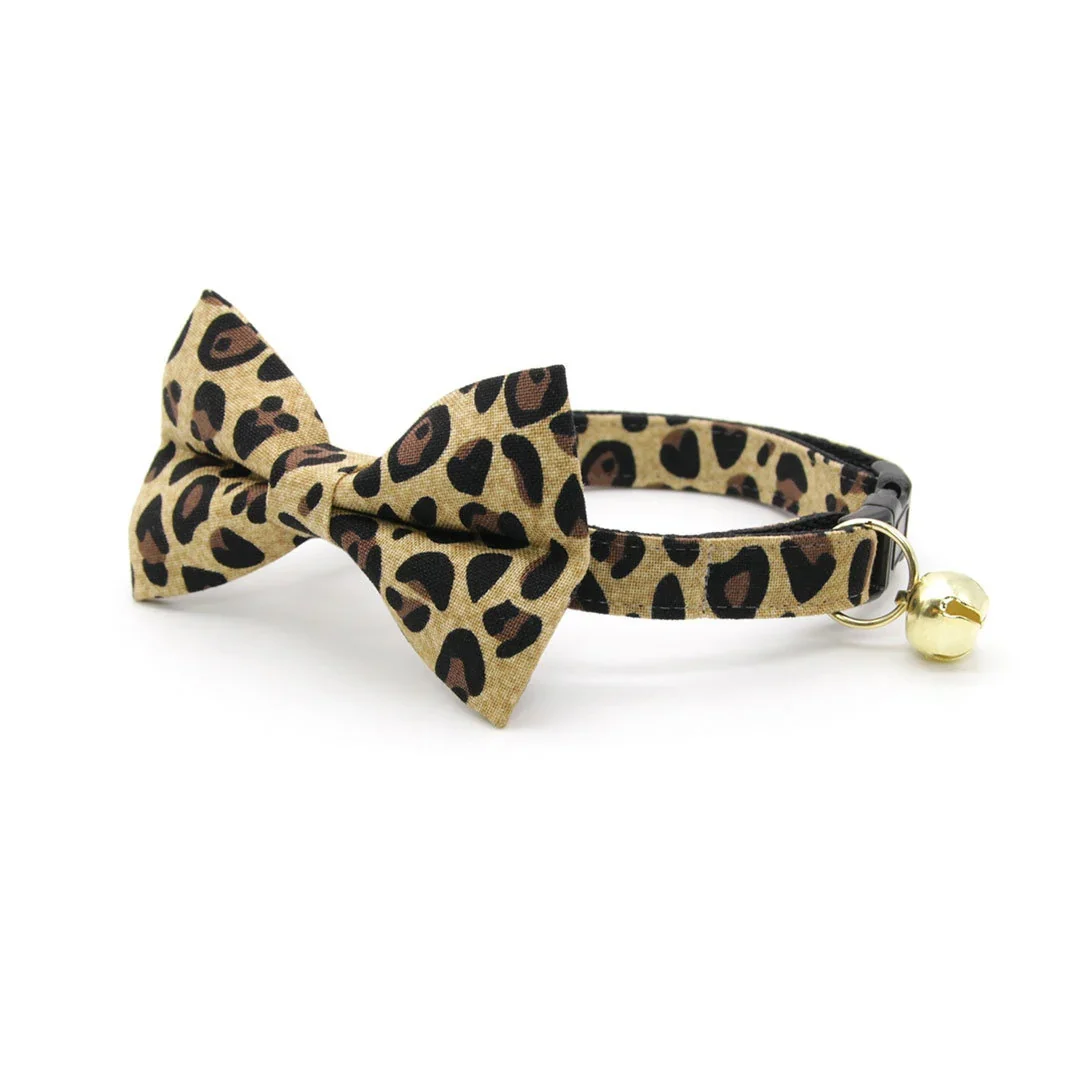 Bow Tie Cat Collar Set - "safari" - Animal Print Cat Collar