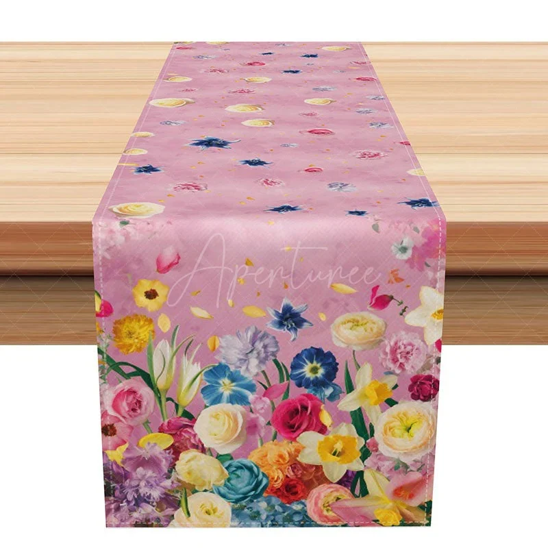 Aperturee Classic Spring Table Runner With Colorful Floral Pattern, For Easter Holiday And Garden Party Table Decor - 12x72in (wxh)
