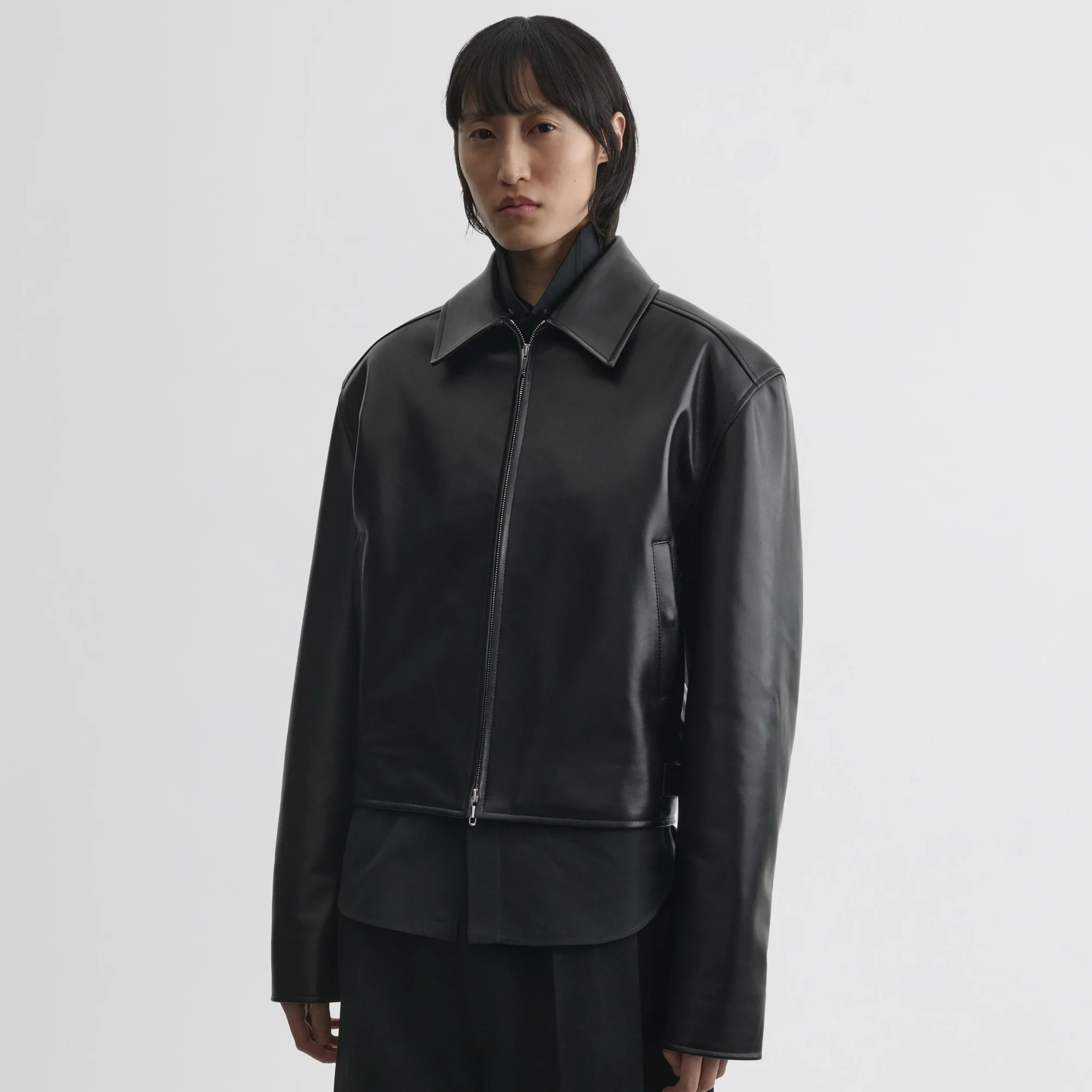 Cropped Aviator Jacket | Black Leather