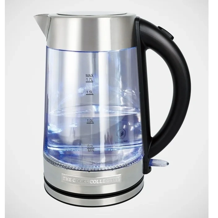 The Cooks Collective Crystal Clear Glass Kettle 1.7l Cgk862 In Silver