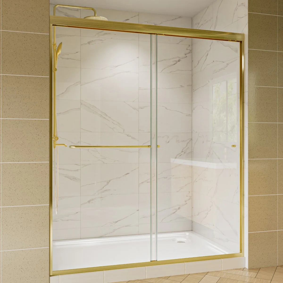 Gold Framed Sliding Shower Door 56–60 In. W × 70 In. H | Glide Series