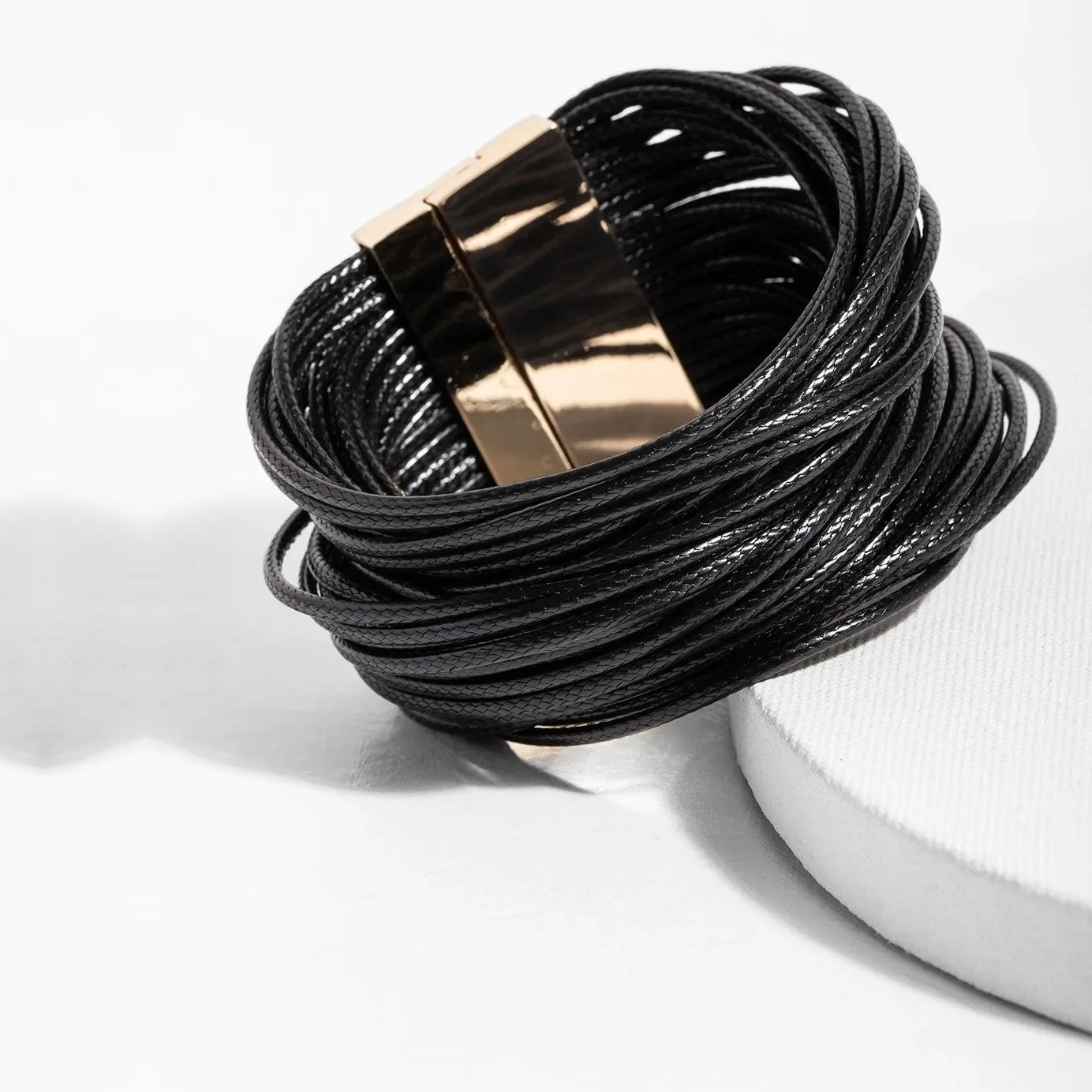Metallic Multi Strand Leather Cord Bracelet - Silver
