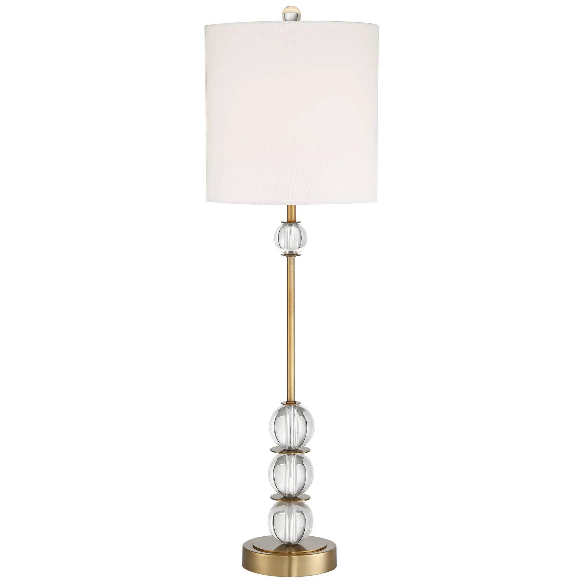 Vienna Full Spectrum Halston Art Deco Buffet Table Lamp 32 1/2" Tall Crystal Ball Brass Metal Off White Fabric Drum Shade For Bedroom Living Room Kids