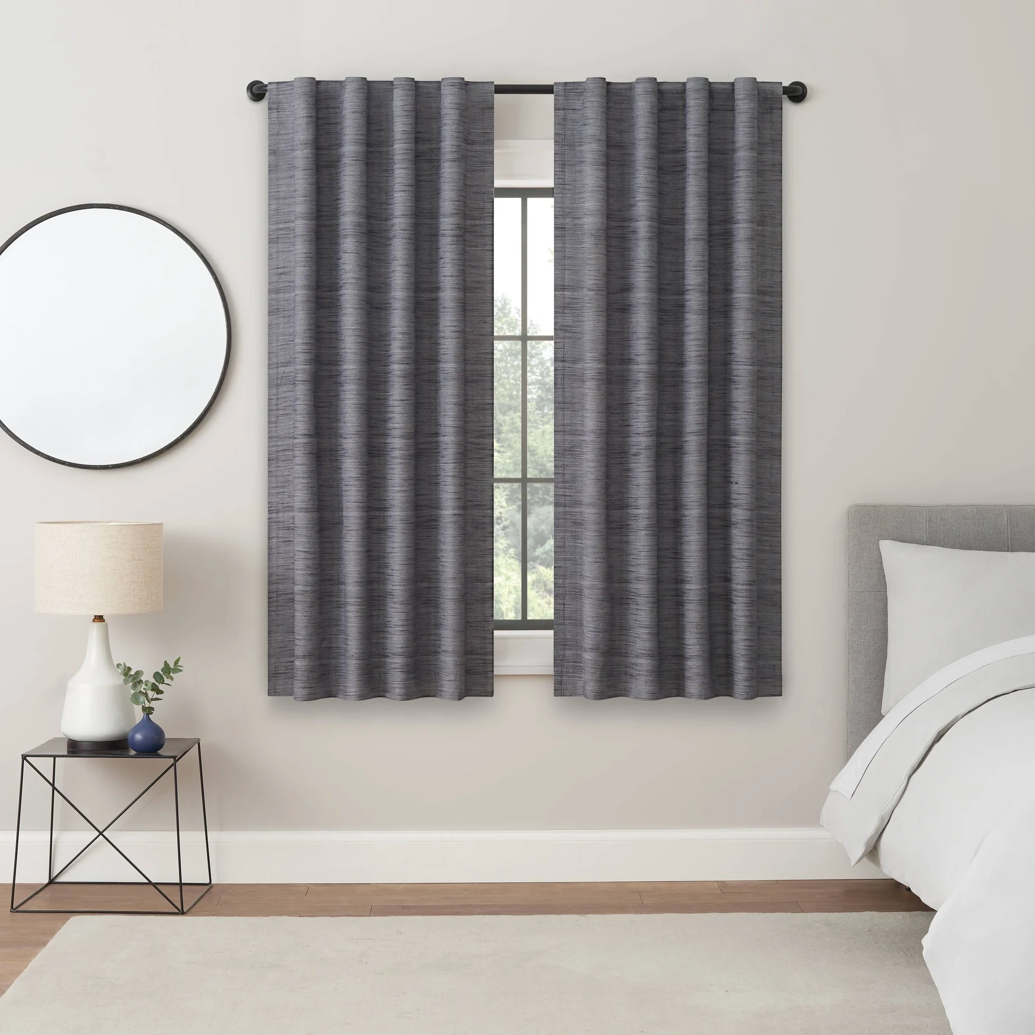 Eclipse 63-in Charcoal Striped Blackout Back Tab Curtain Panel Pair