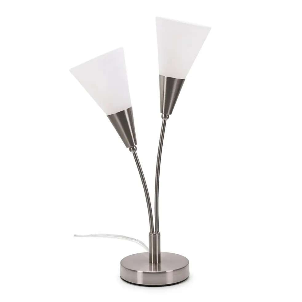 Kristina Frosted White Shade 2 Way Metal Uplighter Table Lamp With Led Bulbs