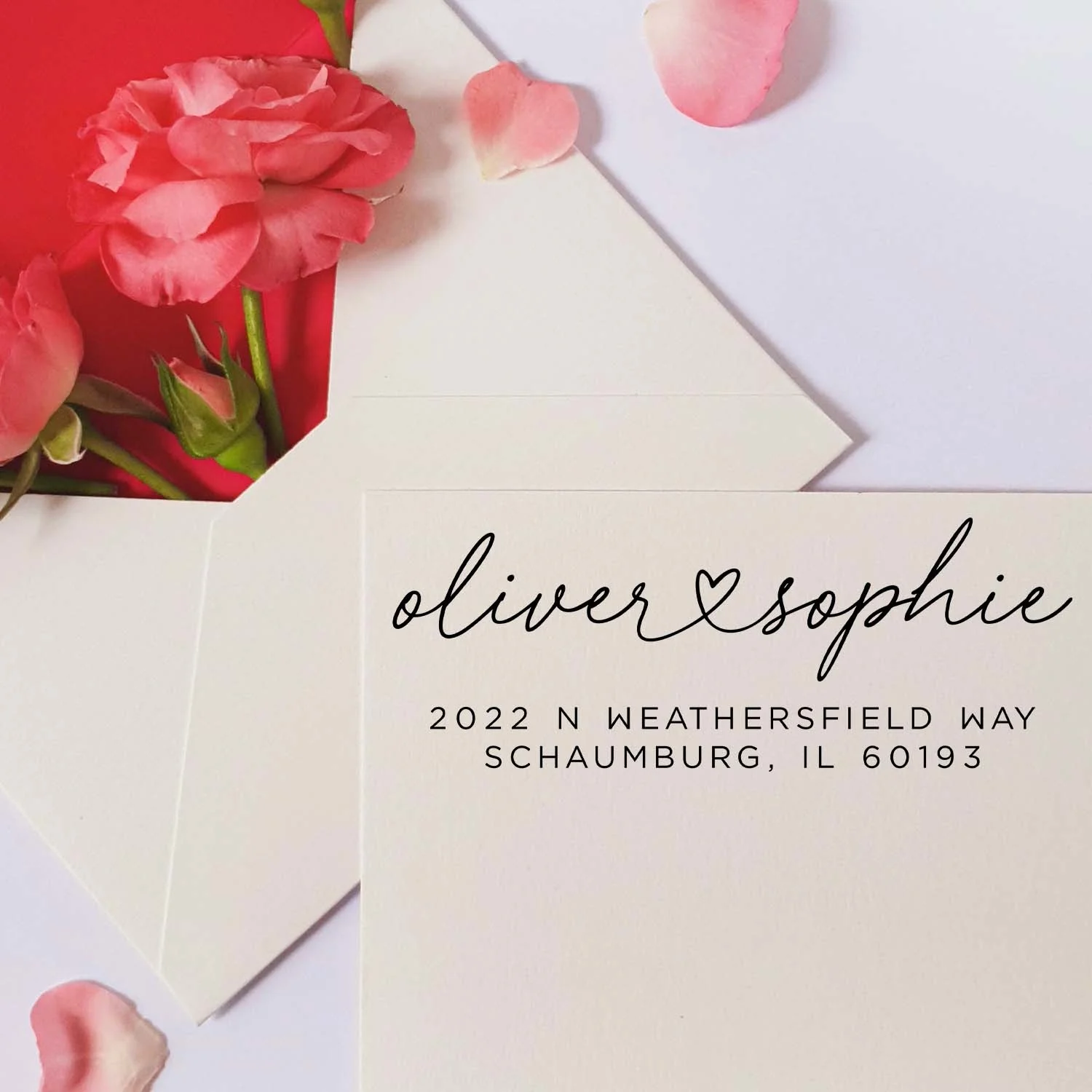 Heart Couple Address Stamp - Pre-inked/medium/blue