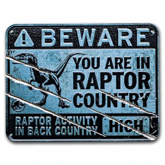 2022 Niue 2 Oz Silver $5 Jurassic World Dominion Raptor Sign Coin