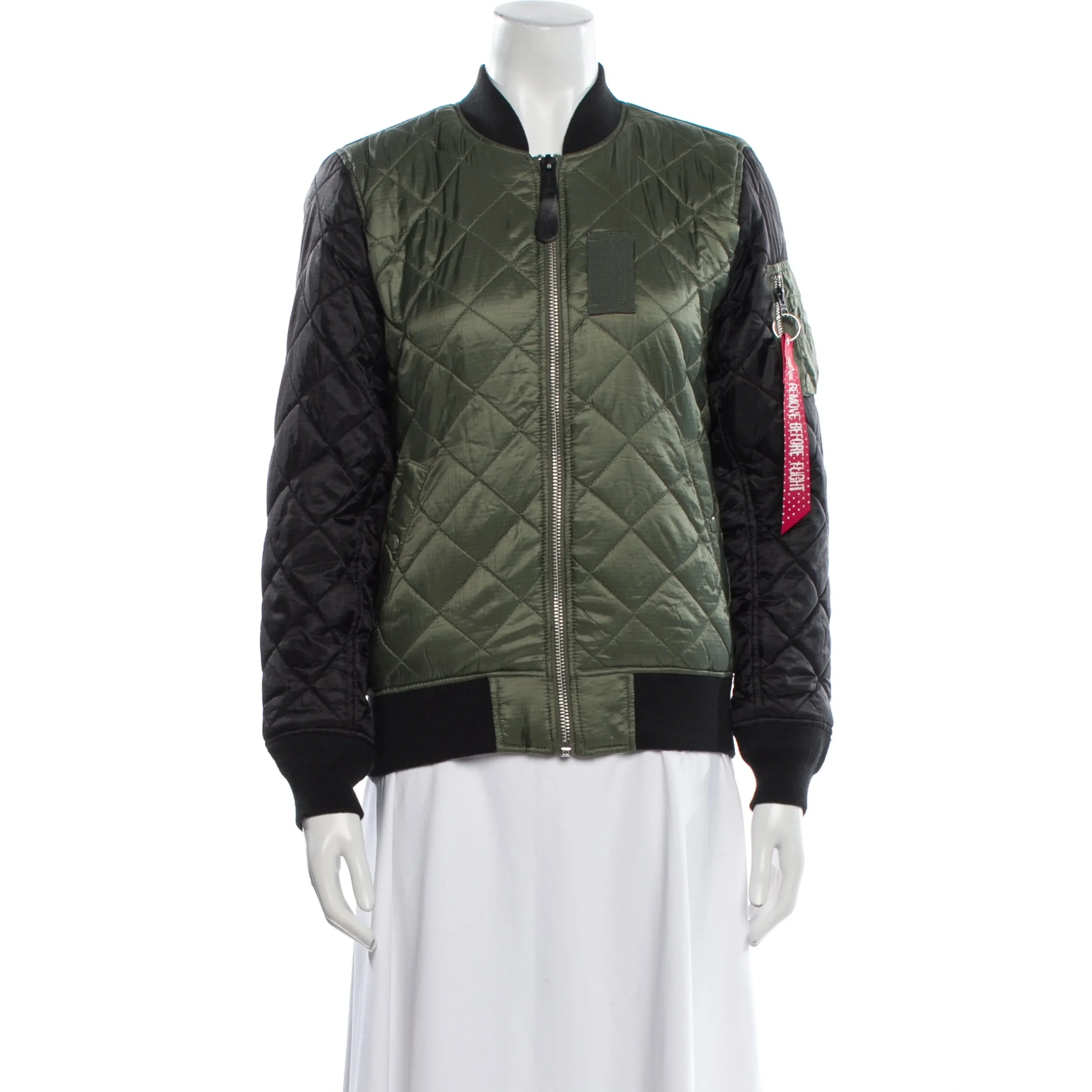 Nylon Colorblock Pattern Bomber Jacket