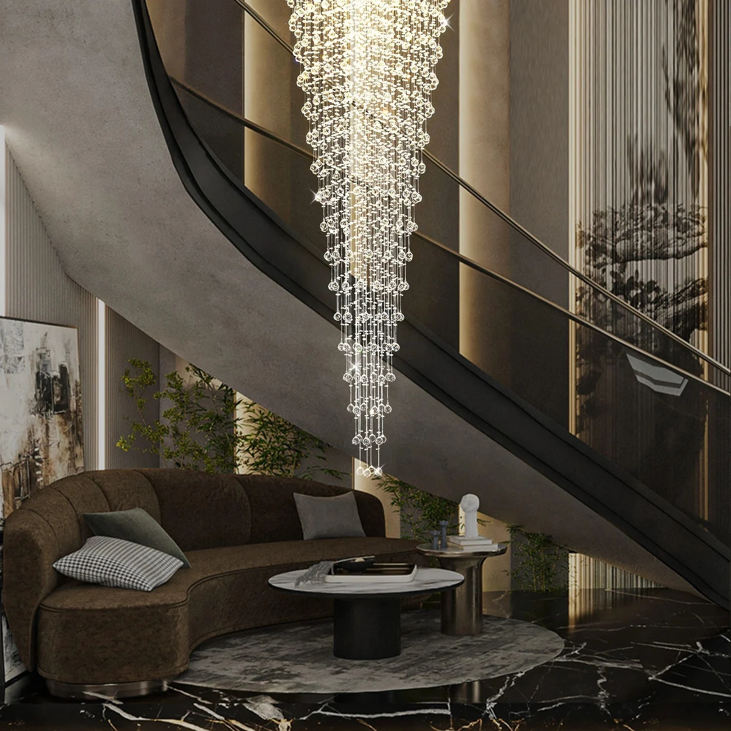 Round Raindrop Crystal Chandelier - Ceiling Light - D 31.5" X H 78.7"