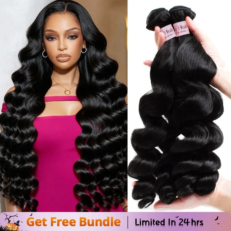 Human Hair Bundles Loose Wave 3 Bundles Hair Weave Extensions Natural Black