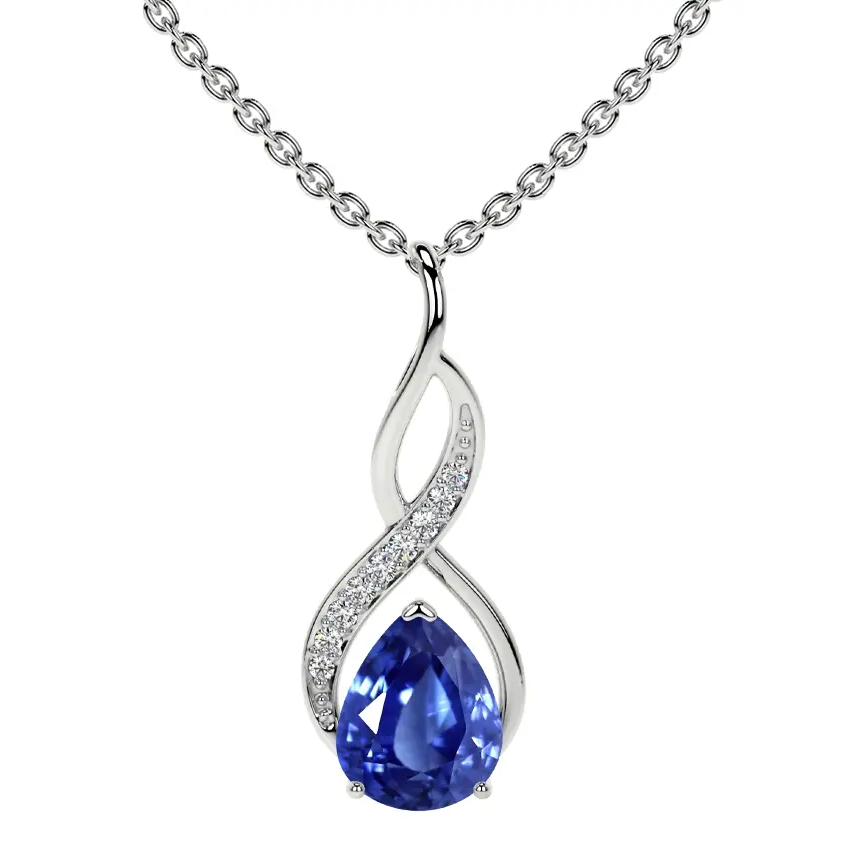 Natural Blue Sapphire Pear Pendant With Round Diamonds (0.54cttw)